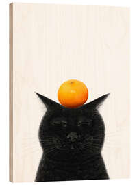 Trätavla Black Cat with Tangerine