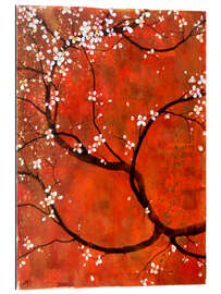 Galleritryk Sakura Branch on Red and Gold Background