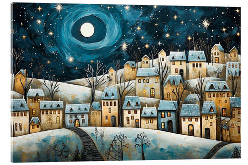 Tableau en verre acrylique Small Town on Christmas Eve