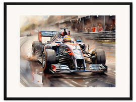 Gerahmter Kunstdruck Formel 1 auf der nassen Rennstrecke