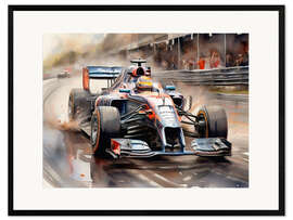 Ingelijste kunstdruk Formula 1 on a Wet Race Track