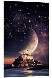 Foam board print Mont Saint Michel, Moon and Chinese Lanterns