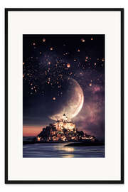 Gerahmter Kunstdruck Mont Saint Michel, Mond und chinesische Laternen