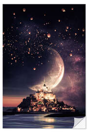 Autocolante decorativo Mont Saint Michel, Moon and Chinese Lanterns