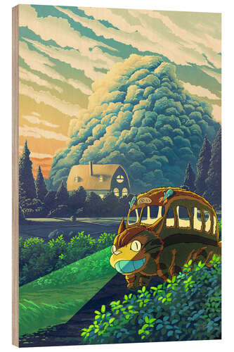 Stampa su legno Catbus in a Fantasy Landscape