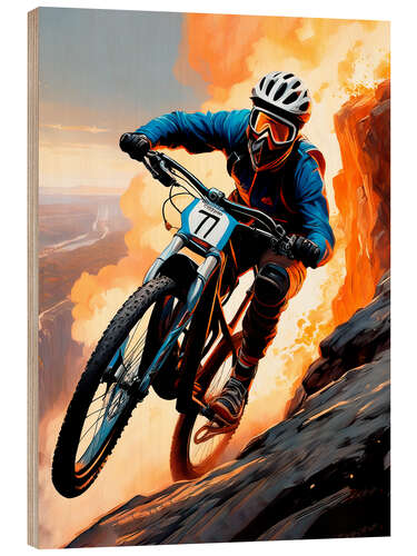 Holzbild Mountain Bike auf dem Vulkan