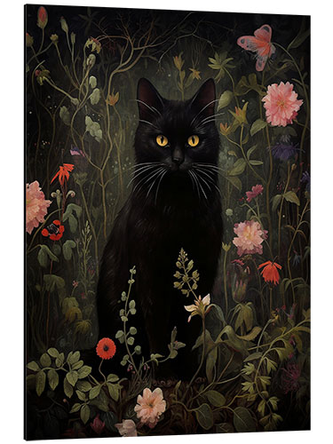 Aluminium print Floral Black Cat