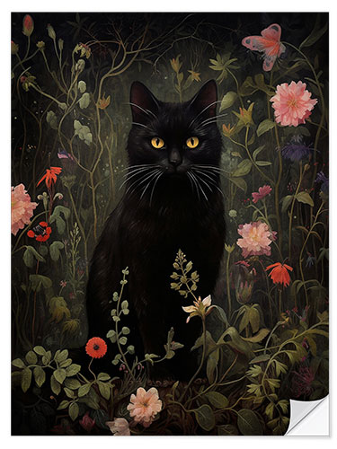 Vinilo para la pared Floral Black Cat