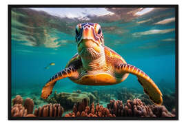 Gerahmter Kunstdruck Meeresschildkröten im Riff