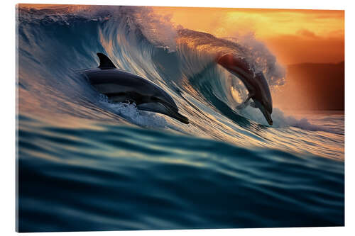 Tableau en verre acrylique Dolphins in the Wave