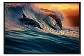 Gerahmter Kunstdruck Delfine in der Welle