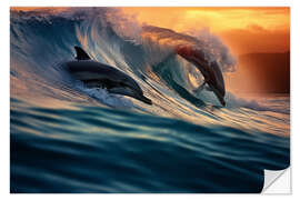 Selvklebende plakat Dolphins in the Wave