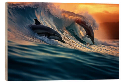 Puutaulu Dolphins in the Wave