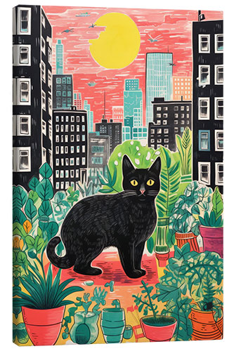 Canvas print Black Cat With Plants