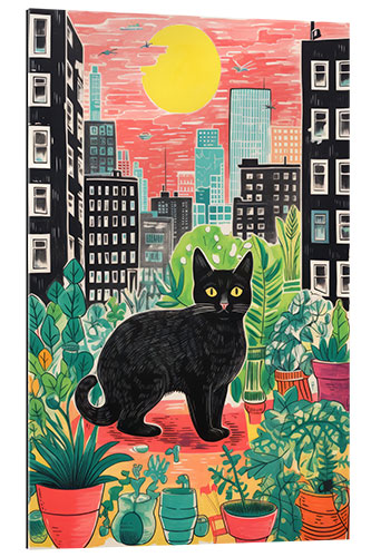 Gallery Print Schwarze Katze mit Pflanzen