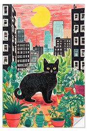 Selvklebende plakat Black Cat With Plants