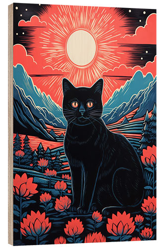 Hout print The Dawn of Cats