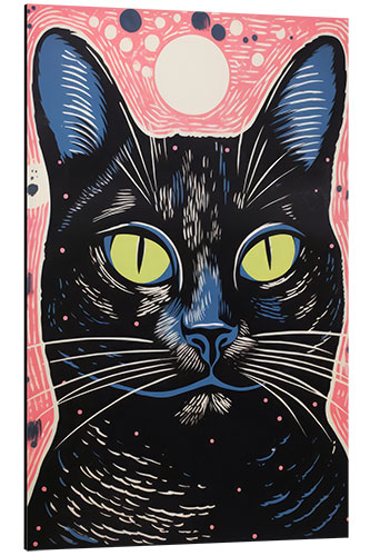 Tableau en aluminium Black Cat on Pink Background