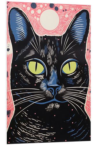 Quadro em PVC Black Cat on Pink Background