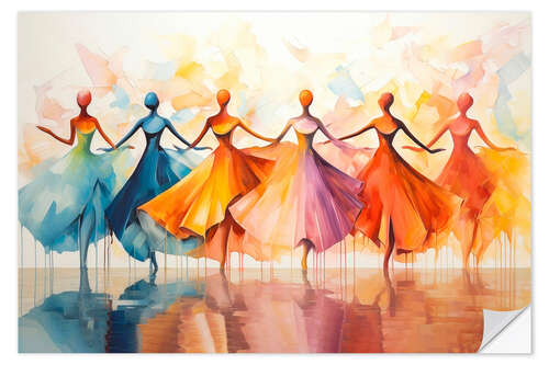 Selvklebende plakat Ballerinas in Colourful Harmony