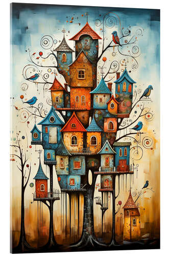 Acrylglas print A symphony of Colourful Birdhouses