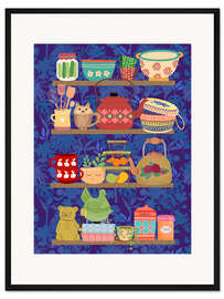 Gerahmter Kunstdruck Regal mit Retro-Küchenwaren
