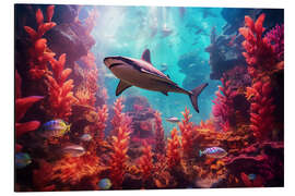 Magnettafel Hai in einem Korallenwald