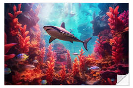 Sticker mural Shark in a Coral Forest