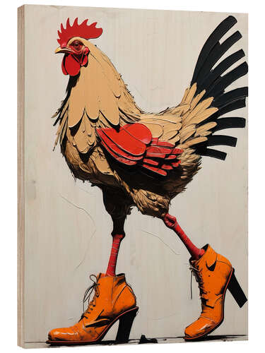 Wood print Rooster in Boots