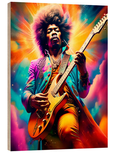 Wood print Jimi Hendrix