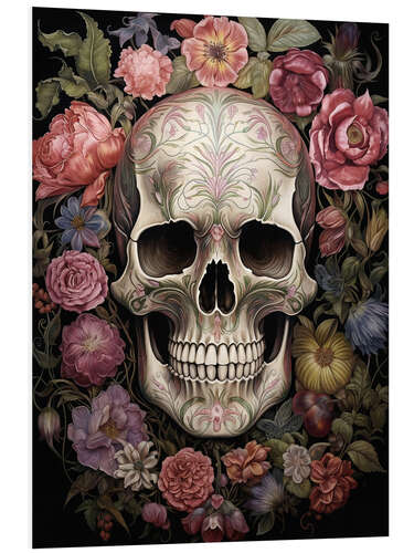 Stampa su PVC Flowers Skull Portrait