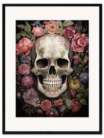 Innrammet kunsttrykk Flowers Skull Portrait