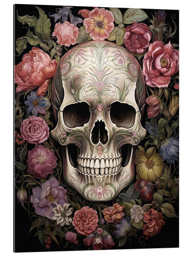 Galleritryk Flowers Skull Portrait