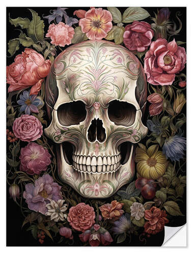 Sticker mural Flowers Skull Portrait