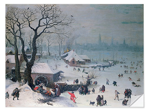Muursticker Winter Landscape near Antwerp, Lucas van Valckenborch