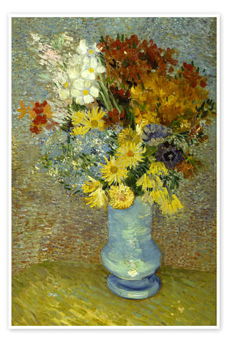 Poster Blumen in einer Bleuen Vase