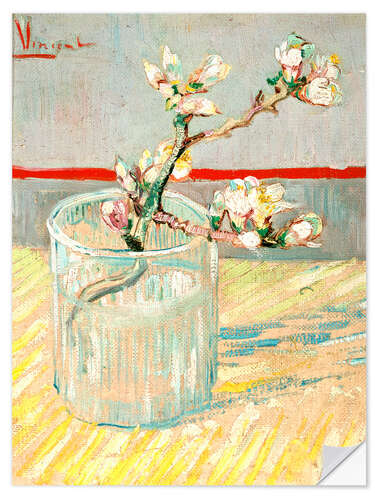 Selvklebende plakat Sprig of Flowering Almond Blossom in a Glass, 1888