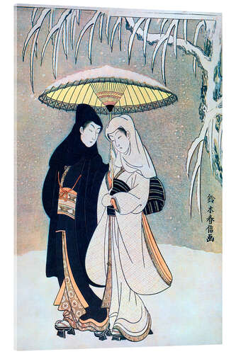 Acrylic print Young Lovers Walking in a Snowstorm, Suzuki Harunobu