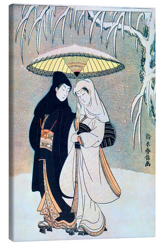 Obraz na płótnie Young Lovers Walking in a Snowstorm, Suzuki Harunobu