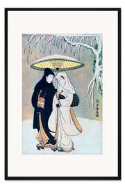 Gerahmter Kunstdruck Junge Verliebte gehen im Schneesturm spazieren, Suzuki Harunobu