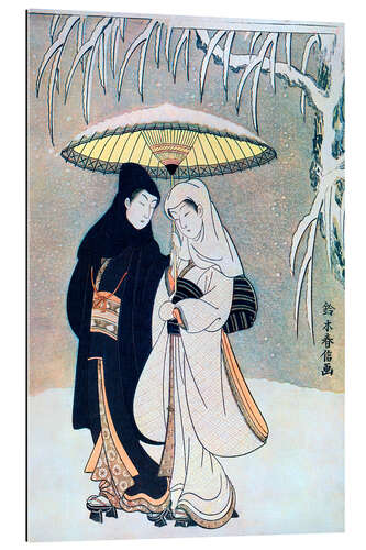 Quadro em plexi-alumínio Young Lovers Walking in a Snowstorm, Suzuki Harunobu