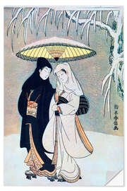 Muursticker Young Lovers Walking in a Snowstorm, Suzuki Harunobu