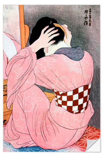 Självhäftande poster A Girl Dressing her Hair, Ito Shinsui, 1921