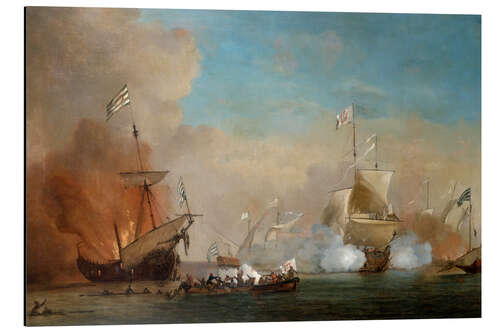 Aluminium print Pirates Attacking a British Navy Ship, Willem van de Velde the Younger