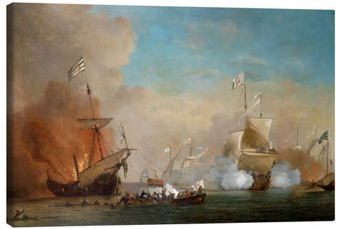 Canvas-taulu Pirates Attacking a British Navy Ship, Willem van de Velde the Younger