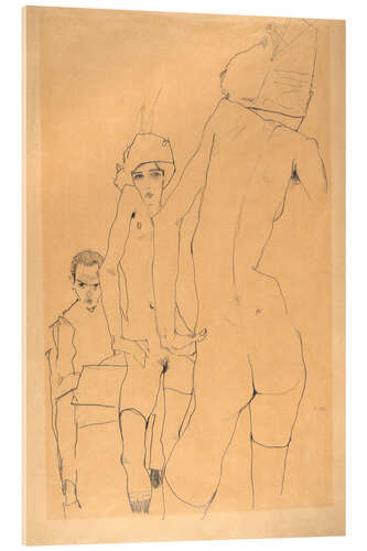 Acrylglasbild Schiele mit Aktmodell vor dem Spiegel, 1910