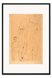 Gerahmter Kunstdruck Schiele mit Aktmodell vor dem Spiegel, 1910