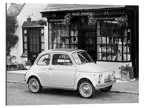 Print på aluminium Fiat 500 Parked Outside a Quaint Shop, 1969