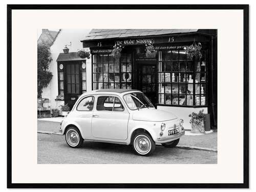 Framed art print Fiat 500 Parked Outside a Quaint Shop, 1969