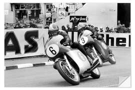 Selvklebende plakat Giacomo Agostini on Bike Number 6, Tom Dickie on Bike Number 3, Isle of Man Junior TT, 1968